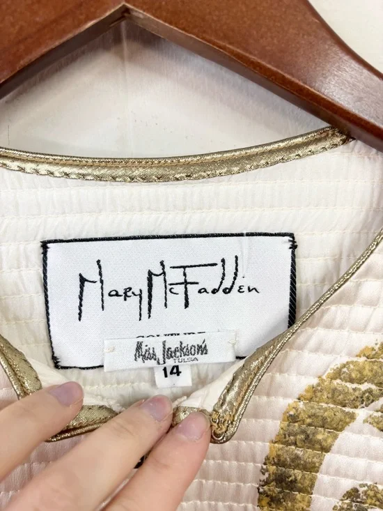 Mary McFadden silk jacket 1980s collection silk mid length size 14 vintage - Picture 2 of 6